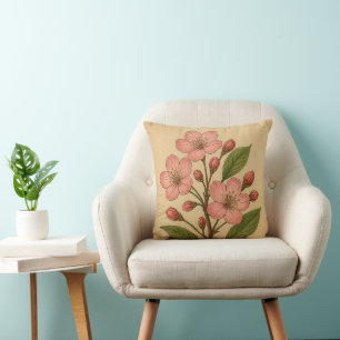 Coussin Fleur de cerisier vintage sur papier patiné