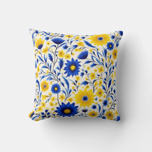 Coussin Fleur de Cornflower romantique Bleu et Jaune Flora