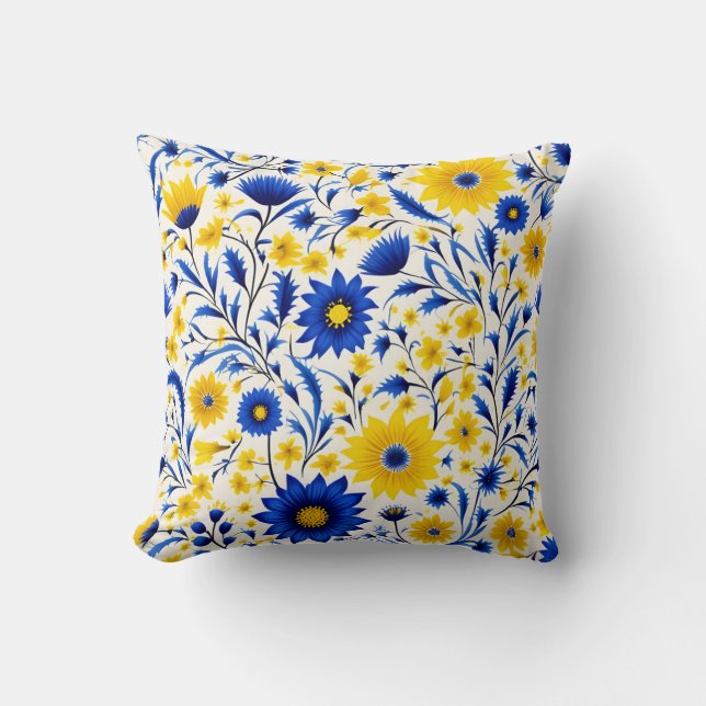 Coussin Fleur de Cornflower romantique Bleu et Jaune Flora (Recto)