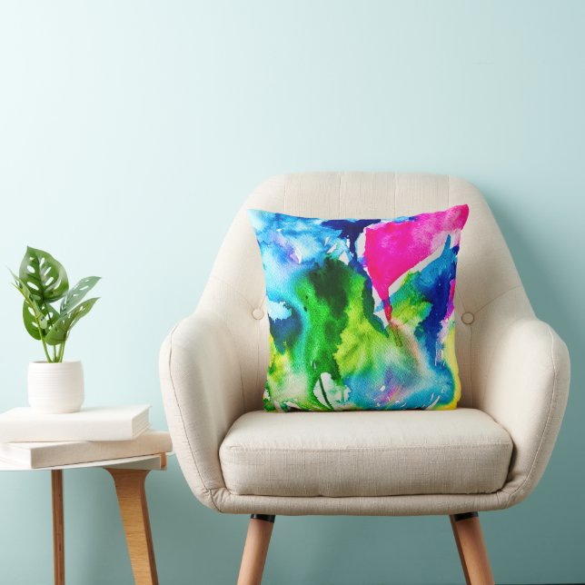 Coussin Fleur de cyclamen rose Aquarelle abstraite (Chaise)