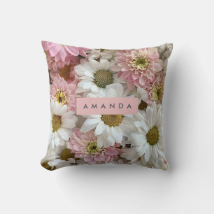 Coussin Fleur de Daisy Rose et Blanche Personnalisée