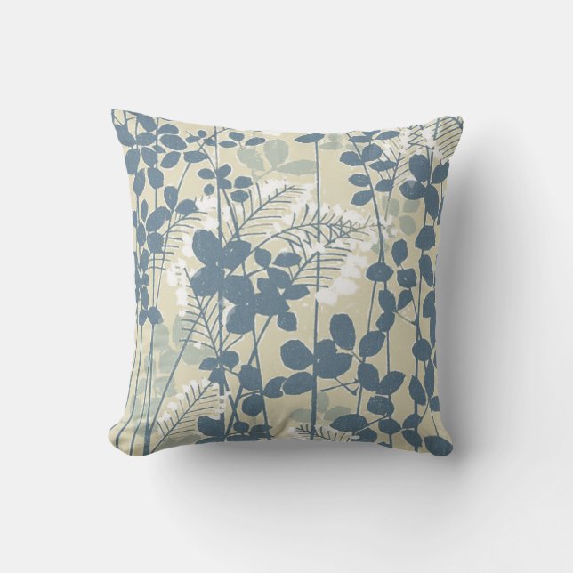 Coussin Fleur de feuille bleue asiatique japonaise (Recto)