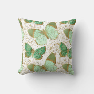 Coussin Fleur de fleurs florales blanches du papillon vert