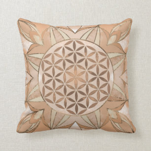 Coussin Fleur de la vie Aquarelle douce pêche