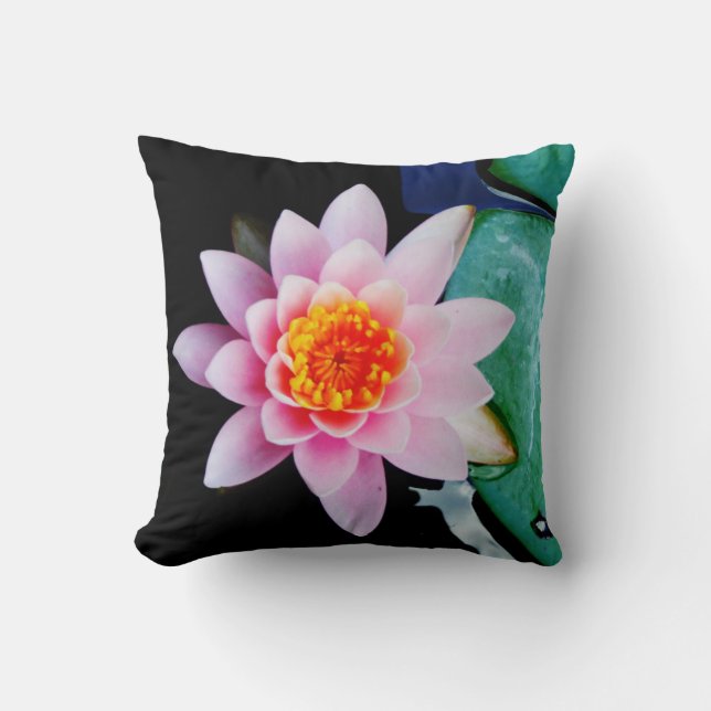 Coussin Fleur de laine d'eau chaude rose et orange de lotu (Recto)