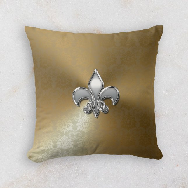 Coussin Fleur-De-Lis Argent sur Damas Or (Créateur téléchargé)