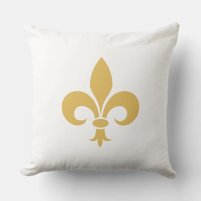 Coussin Fleur de Lis Dorée sur Fond Blanc (Recto)