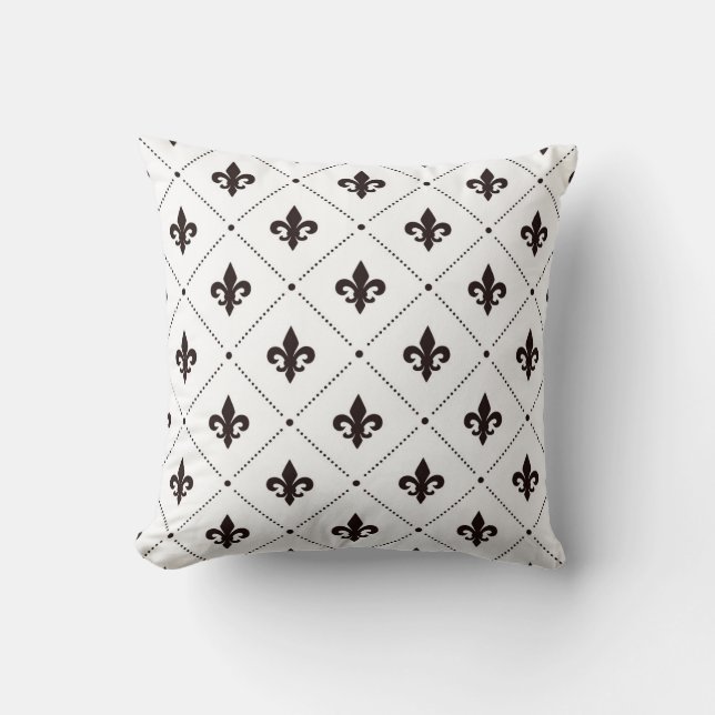Coussin Fleur De Lis Noir Luxueux Élégant Modèle Damas (Recto)
