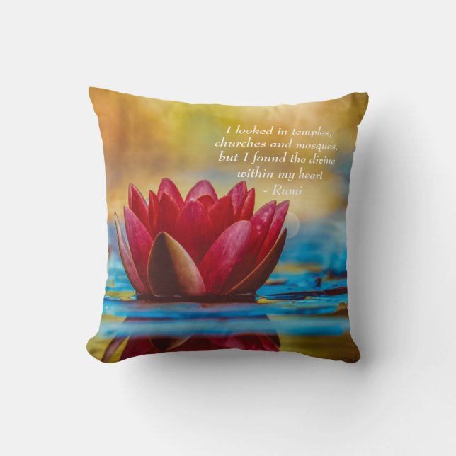 Coussin Fleur de lotus rouge sur citation spirituelle d'ea (Recto)