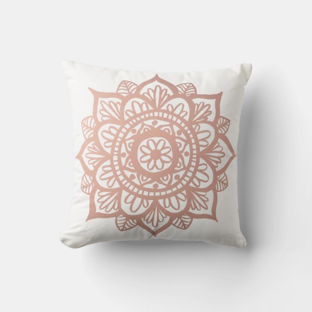 Coussin Fleur de Mandala rose or Rose (Recto)