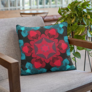 Coussin Fleur de Mandala rouge et bleu