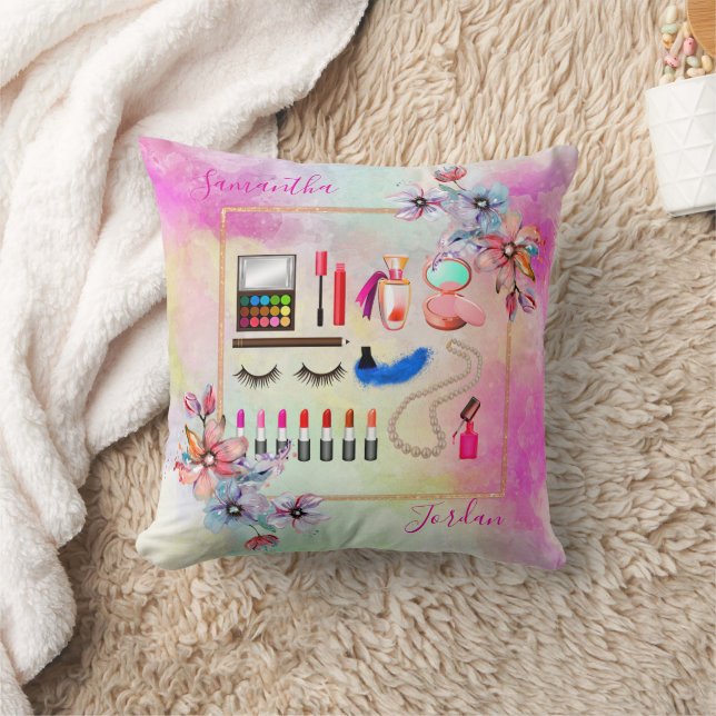 Coussin Fleur de maquillage pour adolescentes roses (Couverture)