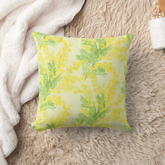 Coussin Fleur de mimosa jaune et duveteuse (Couverture)
