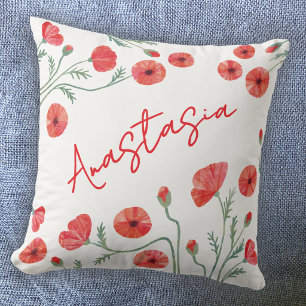 Coussin Fleur de naissance d'août Poppy Personnalisée