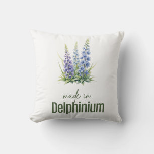 Coussin Fleur de naissance de Delphinium de juillet Merci