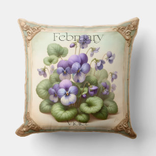 Coussin Fleur de naissance de février Violet Symbolisme Bo