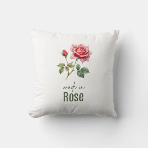 Coussin Fleur de naissance Rose de juin Plate Merci