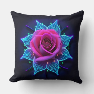 Coussin Fleur de néon avec Motifs de lumière bleue
