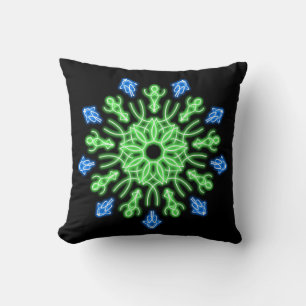 Coussin Fleur de néon vert et bleu