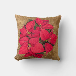 Coussin Fleur de Noël rouge sur papier abstrait