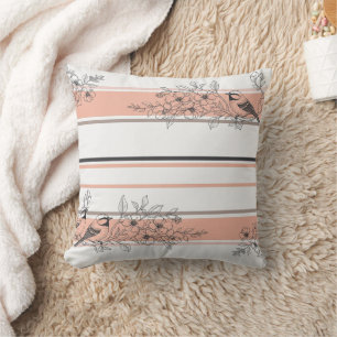 Coussin Fleur de oiseau vintage Toile rayure (12)