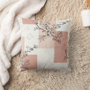 Coussin Fleur de oiseau vintage Toile Rayure (5)