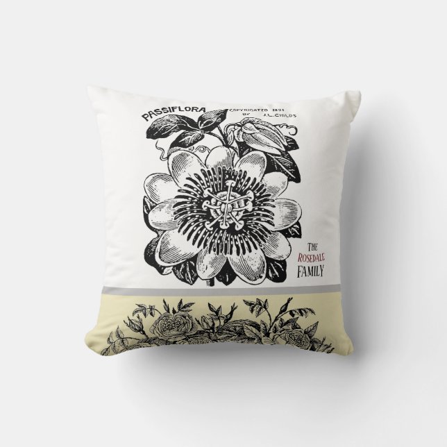 Coussin Fleur de passion antique - Votre choix de texte (Recto)