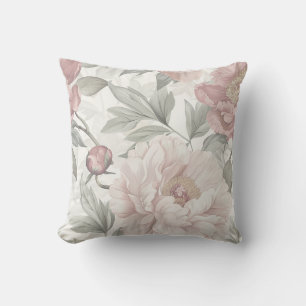 Coussin Fleur de pivoine de crème fleurie de verdure