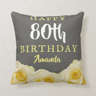 Coussin Fleur de rose jaune 80e anniversaire