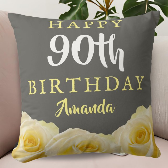 Coussin Fleur de rose jaune Floral 90e anniversaire (Créateur téléchargé)