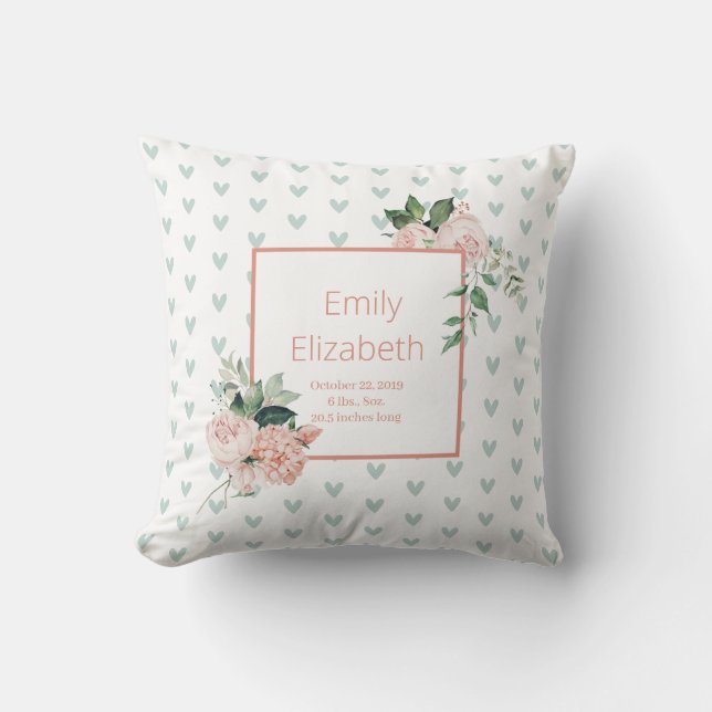 Coussin Fleur de Sauge Rose Florale Aquarelle Bébé Fille (Recto)