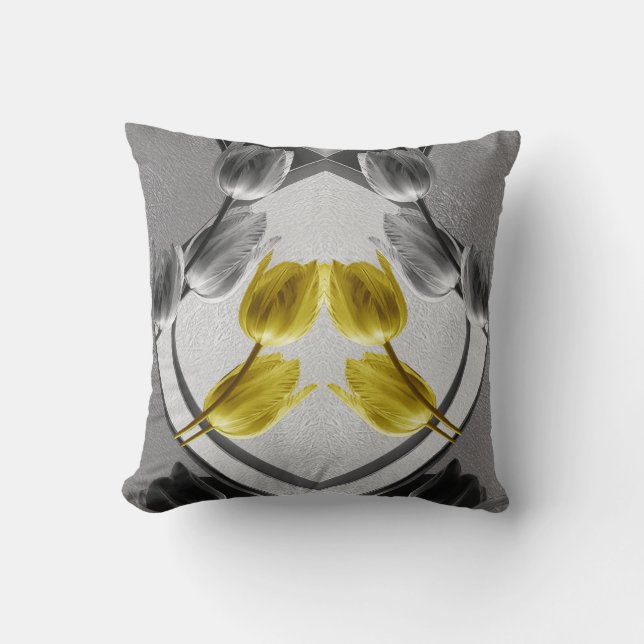 Coussin Fleur de tulipes gris et jaune 2021 couleurs (Recto)