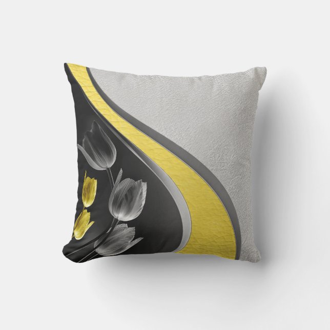 Coussin Fleur de tulipes gris et jaune 2021 couleurs (Recto)