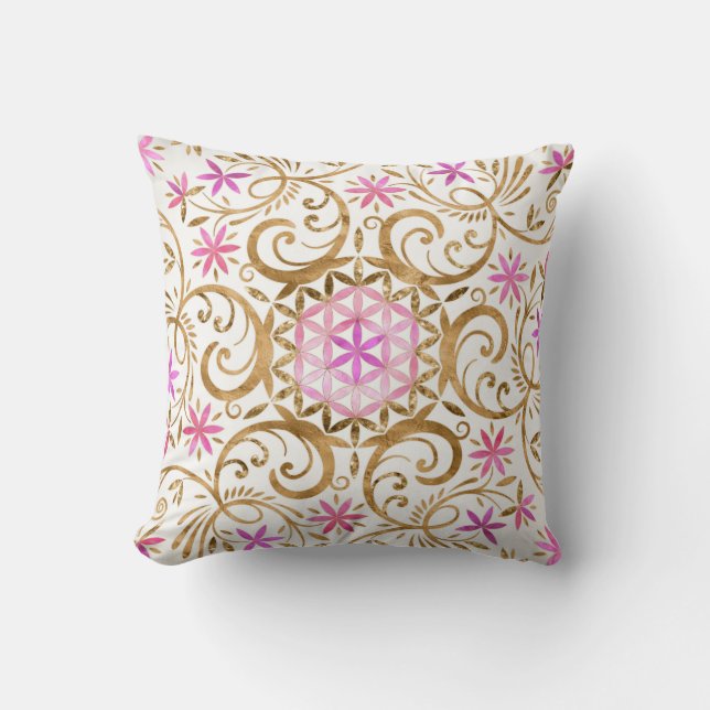 Coussin Fleur de vie - mandala florissant (Recto)