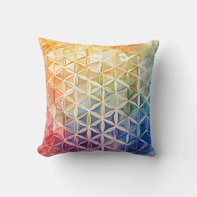Coussin Fleur de vie - Peinture aquarelle (Recto)