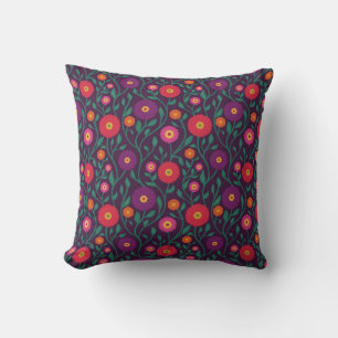 Coussin Fleur de vigne du milieu du siècle Prune de guir