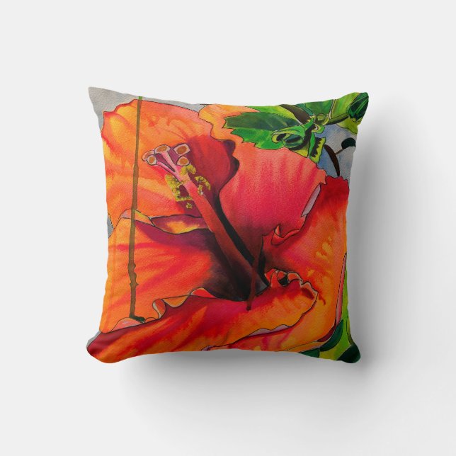 Coussin Fleur d'Hibiscus du néon tropical (Recto)