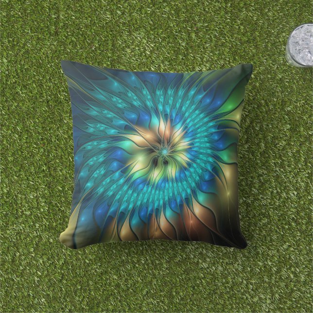 Coussin Fleur d'Imaginaire lumineux, Fractale Abstraite co (Herbe)