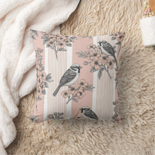 Coussin Fleur d'oiseau élégant à rayures pêche (2)