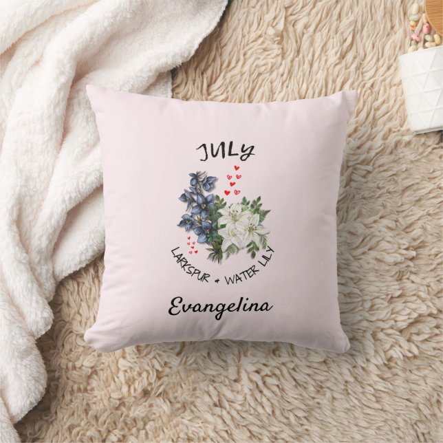Coussin Fleur du mois de naissance JUILLET rose Floral Per (Couverture)