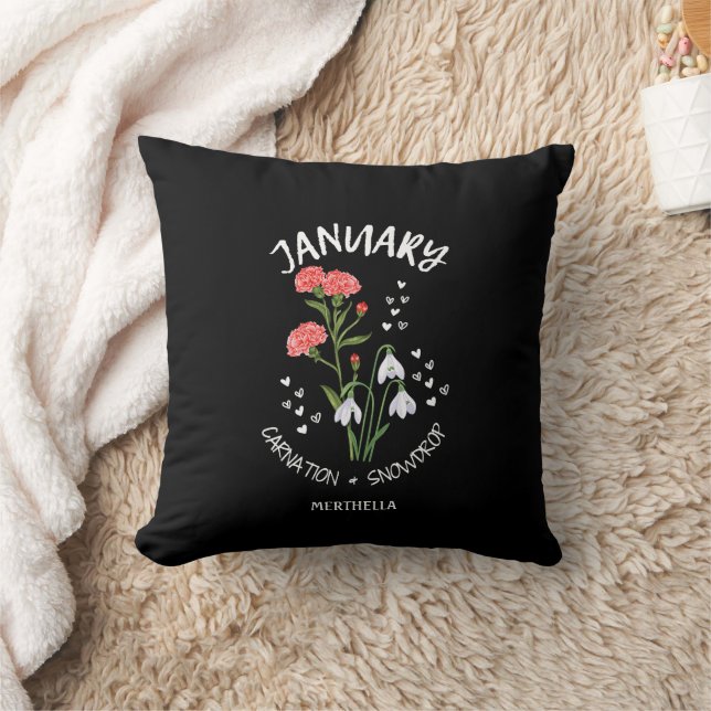 Coussin Fleur du mois de naissance personnalisée JANVIER (Couverture)