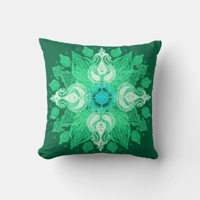 Coussin Fleur du soleil de vert vert de roue de Paisley (Recto)