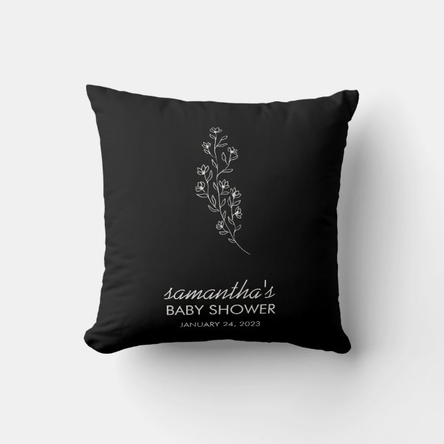 Coussin Fleur élégante noire dessinée à la main en miniatu (Recto)