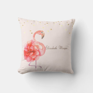 Coussin Fleur Flamant rose rose, Confetti Or