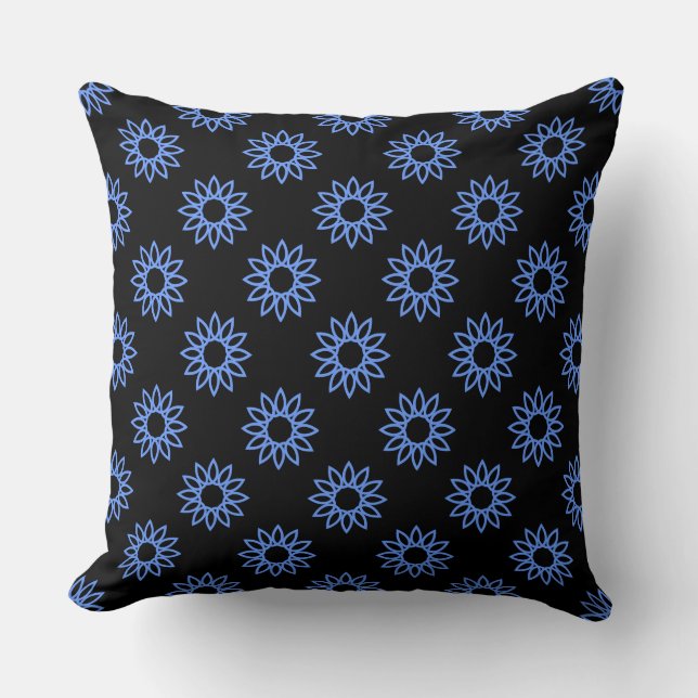 Coussin Fleur géométrique 01 - Bébé bleu sur noir (Recto)