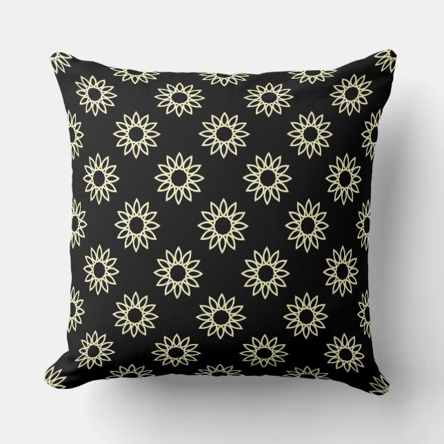 Coussin Fleur géométrique 01 - Jaune pâle sur Noir (Recto)