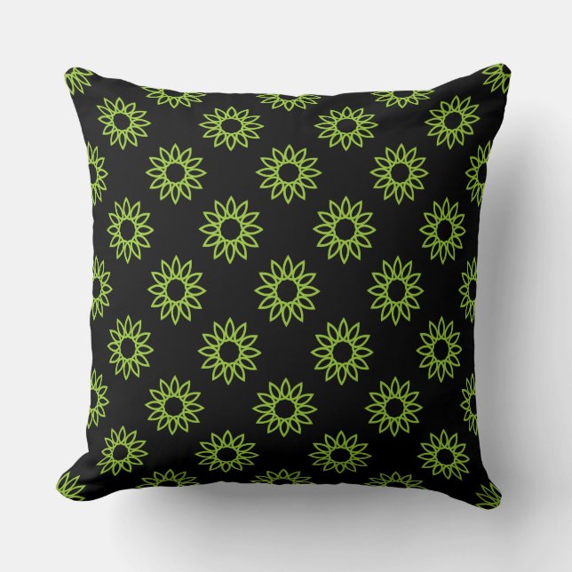 Coussin Fleur géométrique 01 - Martian Green sur Noir (Recto)