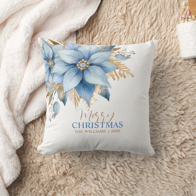 Coussin Fleur Icy Blue Gold Poinsettia Noël (Couverture)