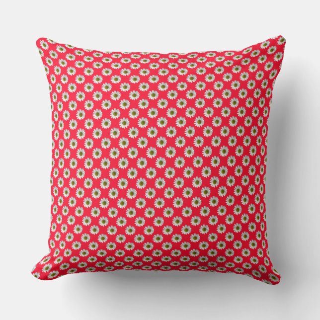 Coussin Fleur imprimé marguerite sur rose rouge (Recto)