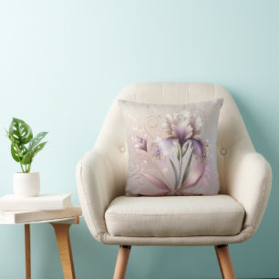 Coussin Fleur Iris Élégante Avec Etching Or